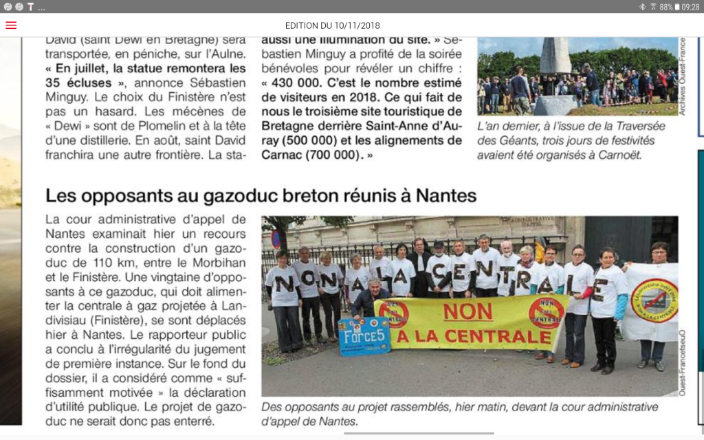 Ouest France 10/11/2018 Page Bretagne